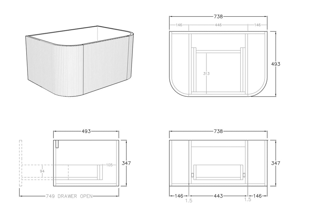Bronte Coastal Oak Wall Hung Vanity 750mm - Hera Bathware
