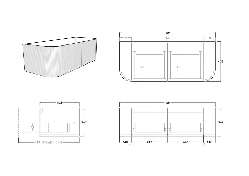 Bronte Prime Oak Wall Hung Vanity 1200mm - Hera Bathware