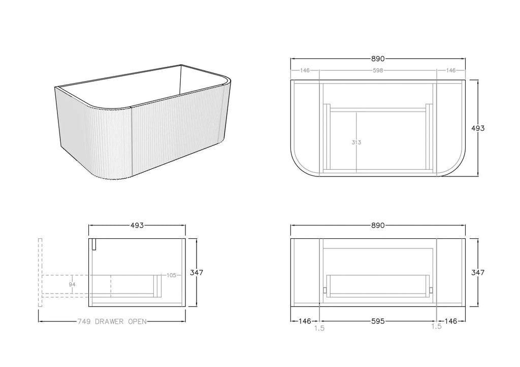 Bronte Prime Oak Wall Hung Vanity 900mm - Hera Bathware