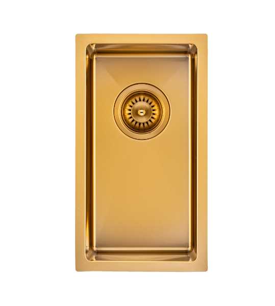 Brushed Gold 250x450x215mm 1.2mm Handmade Top/Undermount Single Bowl Kitchen Sink - Hera BathwareBrushed Gold