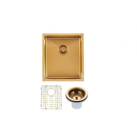 Brushed Gold 390x450x215mm 1.2mm Handmade Top/Undermount Single Bowl Kitchen Sink - Hera BathwareBrushed Gold