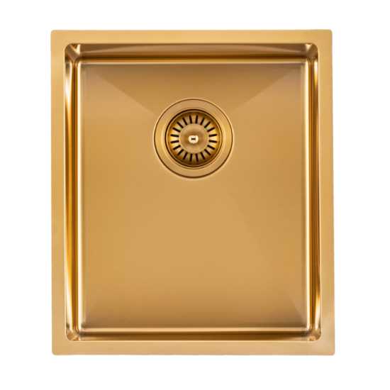 Brushed Gold 390x450x215mm 1.2mm Handmade Top/Undermount Single Bowl Kitchen Sink - Hera BathwareBrushed Gold