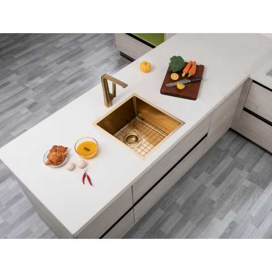Brushed Gold 390x450x215mm 1.2mm Handmade Top/Undermount Single Bowl Kitchen Sink - Hera BathwareBrushed Gold
