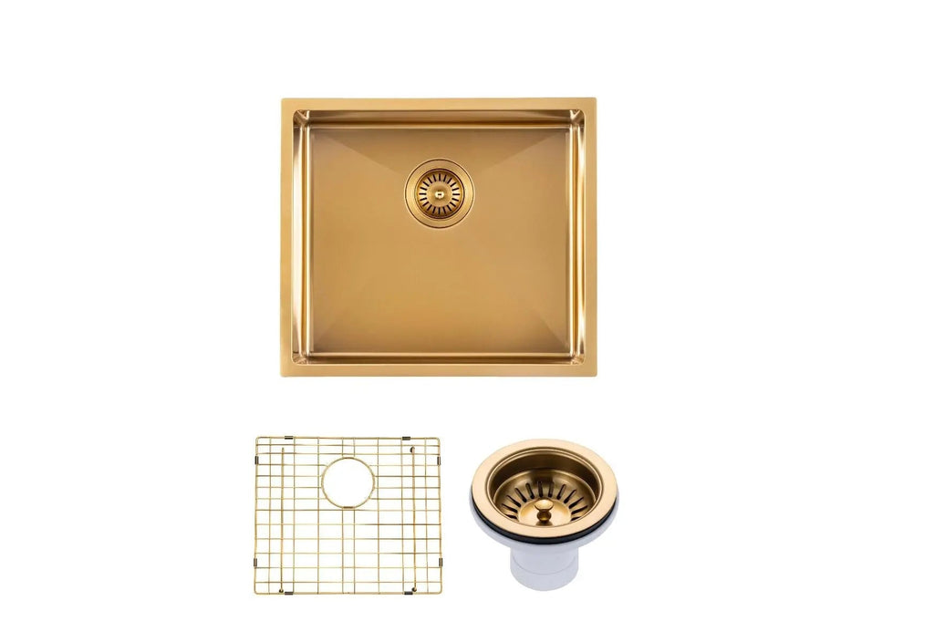 Brushed Gold 440x440x205mm Satin Stainless Steel Handmade Single Bowl Sink for Flush Mount and Undermount - Hera BathwareBrushed Gold