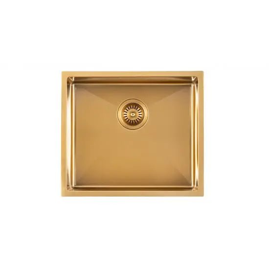 Brushed Gold 440x440x205mm Satin Stainless Steel Handmade Single Bowl Sink for Flush Mount and Undermount - Hera BathwareBrushed Gold