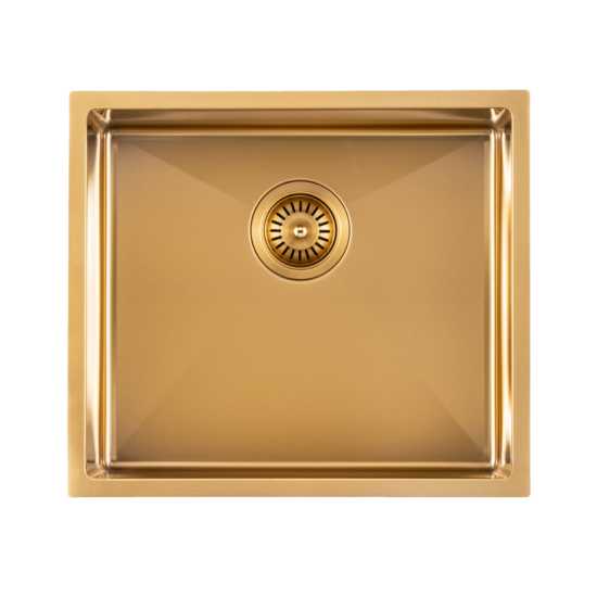 Brushed Gold 510x450x230mm 1.2mm Handmade Top/Undermount Single Bowl Kitchen/Laundry Sink - Hera BathwareBrushed Gold