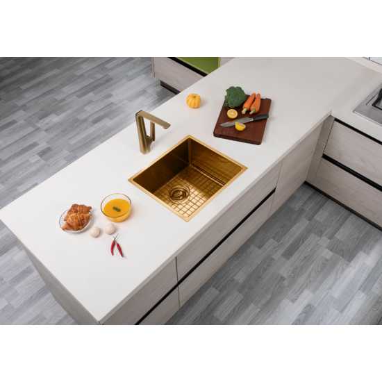 Brushed Gold 510x450x230mm 1.2mm Handmade Top/Undermount Single Bowl Kitchen/Laundry Sink - Hera BathwareBrushed Gold