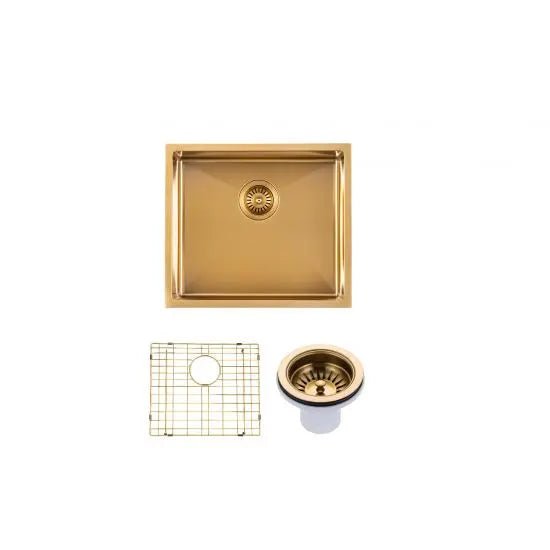 Brushed Gold 510x450x230mm 1.2mm Handmade Top/Undermount Single Bowl Kitchen/Laundry Sink - Hera BathwareBrushed Gold