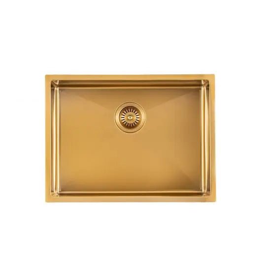 Brushed Gold 600x450x300mm 1.2mm Handmade Top/Undermount Single Bowl Kitchen/Laundry Sink - Hera BathwareBrushed Gold