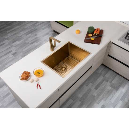 Brushed Gold 600x450x300mm 1.2mm Handmade Top/Undermount Single Bowl Kitchen/Laundry Sink - Hera BathwareBrushed Gold