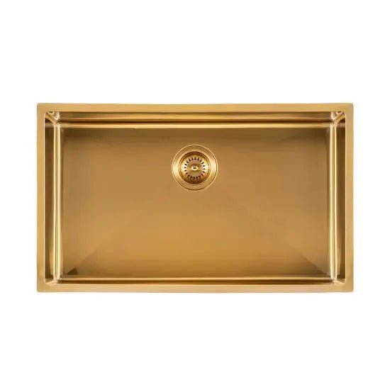 Brushed Gold 762x457x254mm 1.2mm Handmade Single Bowl Top/Undermount Kitchen/Laundry Sink - Hera BathwareBrushed Gold