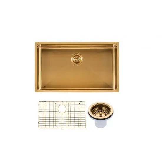 Brushed Gold 762x457x254mm 1.2mm Handmade Single Bowl Top/Undermount Kitchen/Laundry Sink - Hera BathwareBrushed Gold