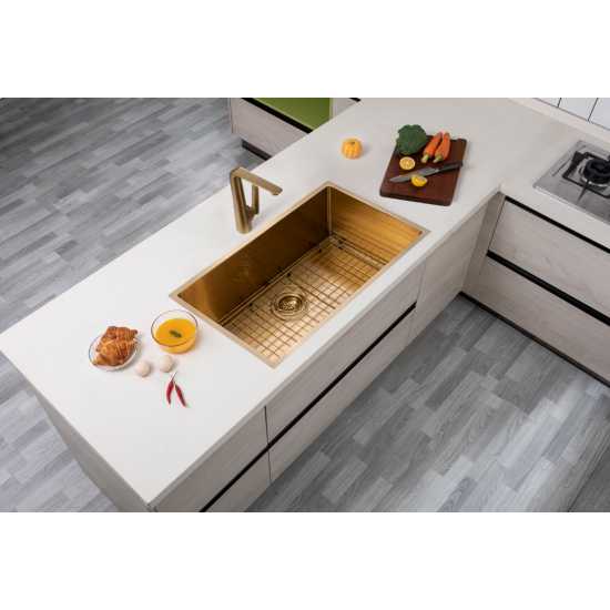 Brushed Gold 762x457x254mm 1.2mm Handmade Single Bowl Top/Undermount Kitchen/Laundry Sink - Hera BathwareBrushed Gold