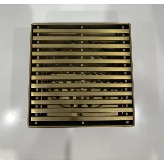Brushed Gold Linear Stainless Steel Floor Grate - 80 mm - Hera Bathware