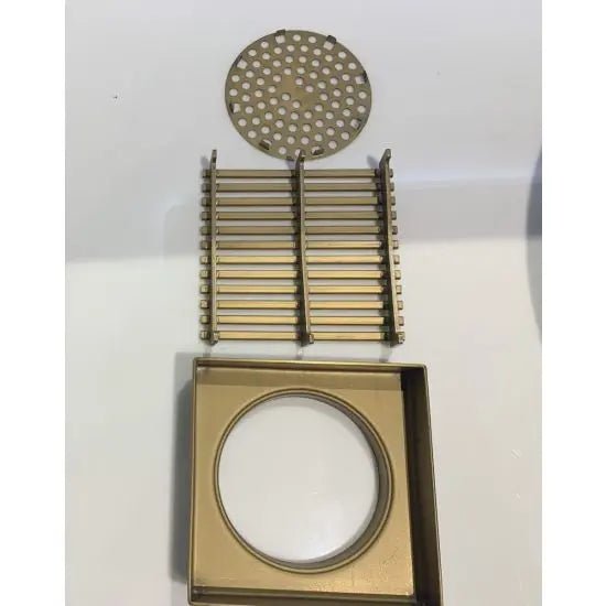 Brushed Gold Linear Stainless Steel Floor Grate - 80 mm - Hera Bathware
