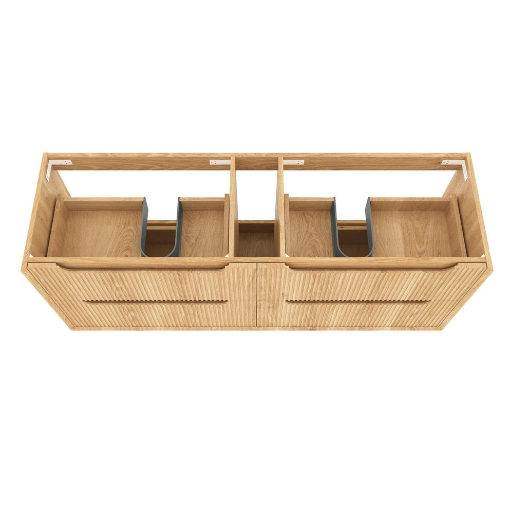 BYRON FLUTED 1500MM WOODLAND OAK WALL HUNG VANITY - Hera Bathware