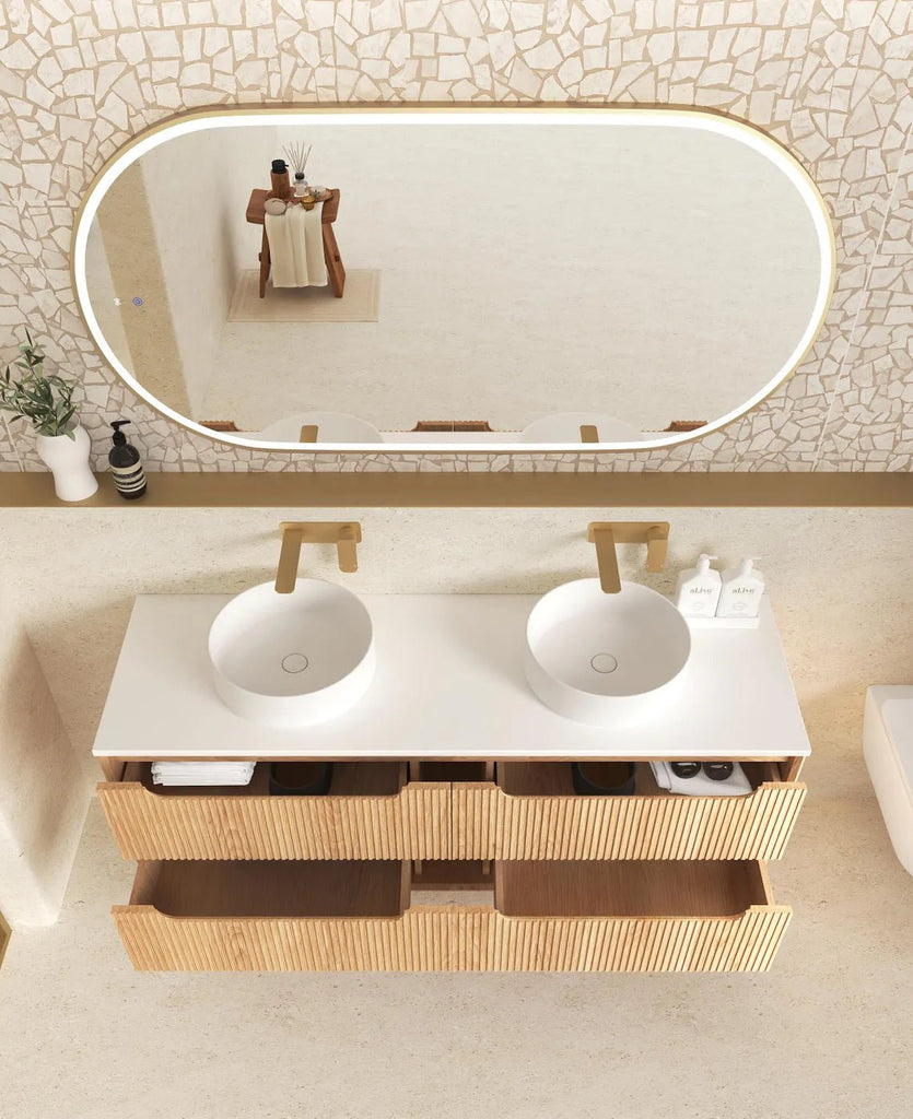 BYRON FLUTED 1500MM WOODLAND OAK WALL HUNG VANITY - Hera Bathware