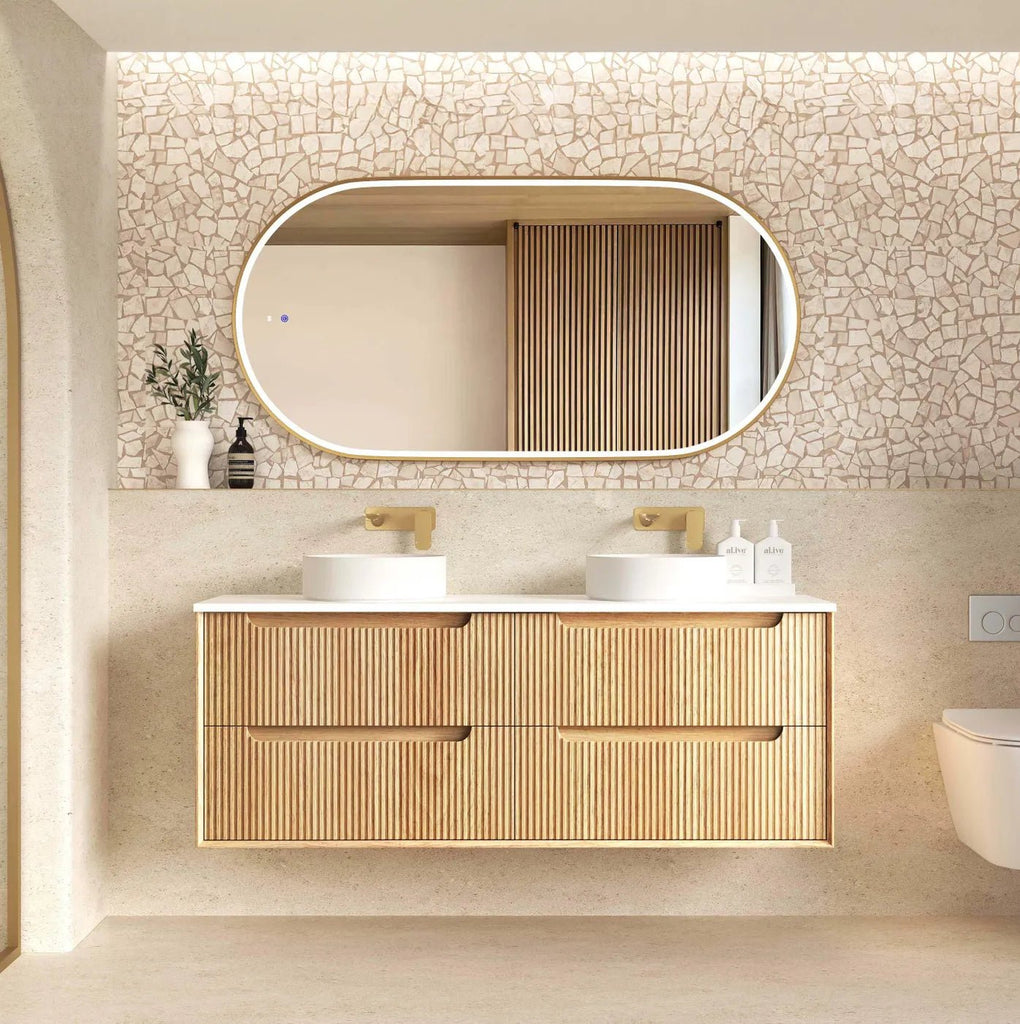 BYRON FLUTED 1500MM WOODLAND OAK WALL HUNG VANITY - Hera Bathware