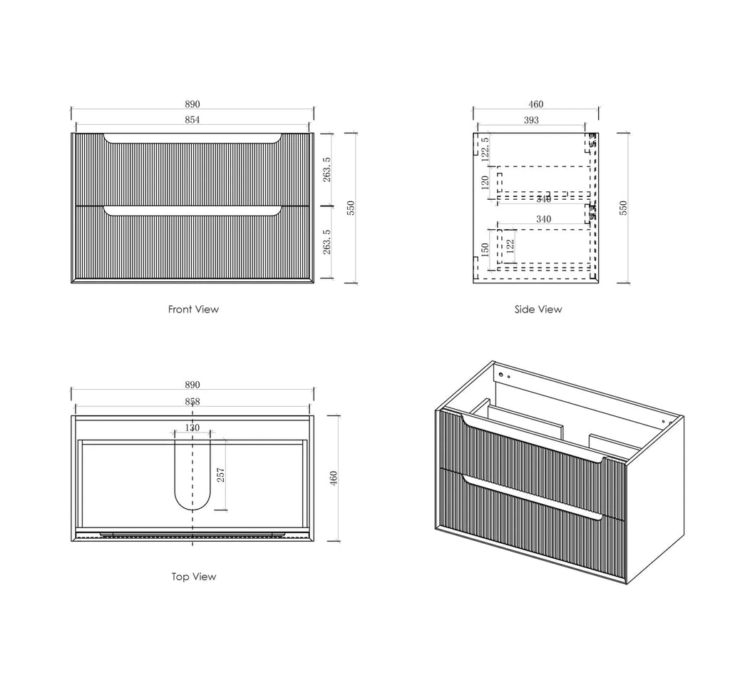 Byron Fluted 600 - 1500mm Woodland Oak Wall Hung Vanity - Hera Bathware X Otti BYW900L | 900mmCabinet Only
