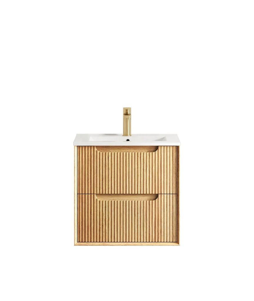 Byron Fluted 600 - 1500mm Woodland Oak Wall Hung Vanity - Hera Bathware X Otti BYW600LCT | 600mmCeramic Top