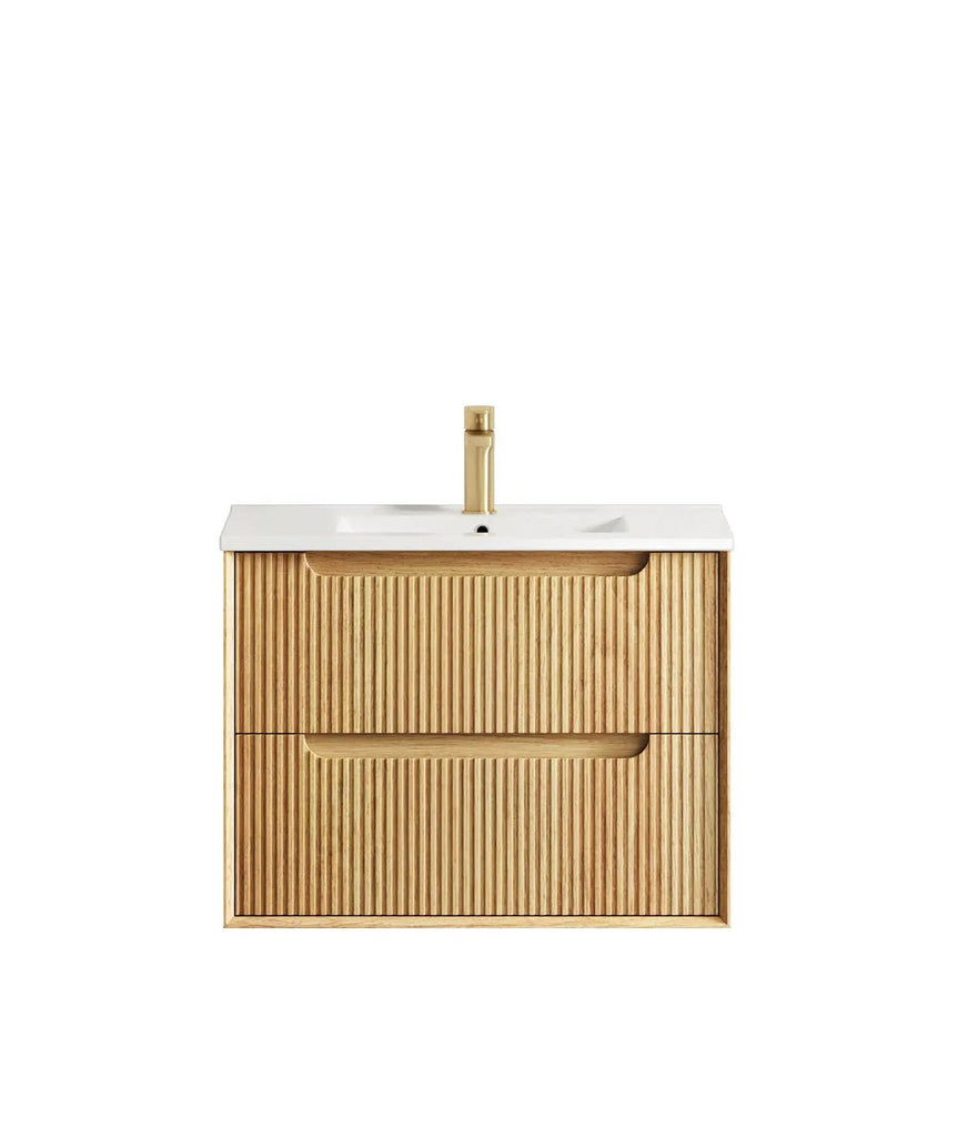 Byron Fluted 600 - 1500mm Woodland Oak Wall Hung Vanity - Hera Bathware X Otti BYW750LCT | 750mmCeramic Top