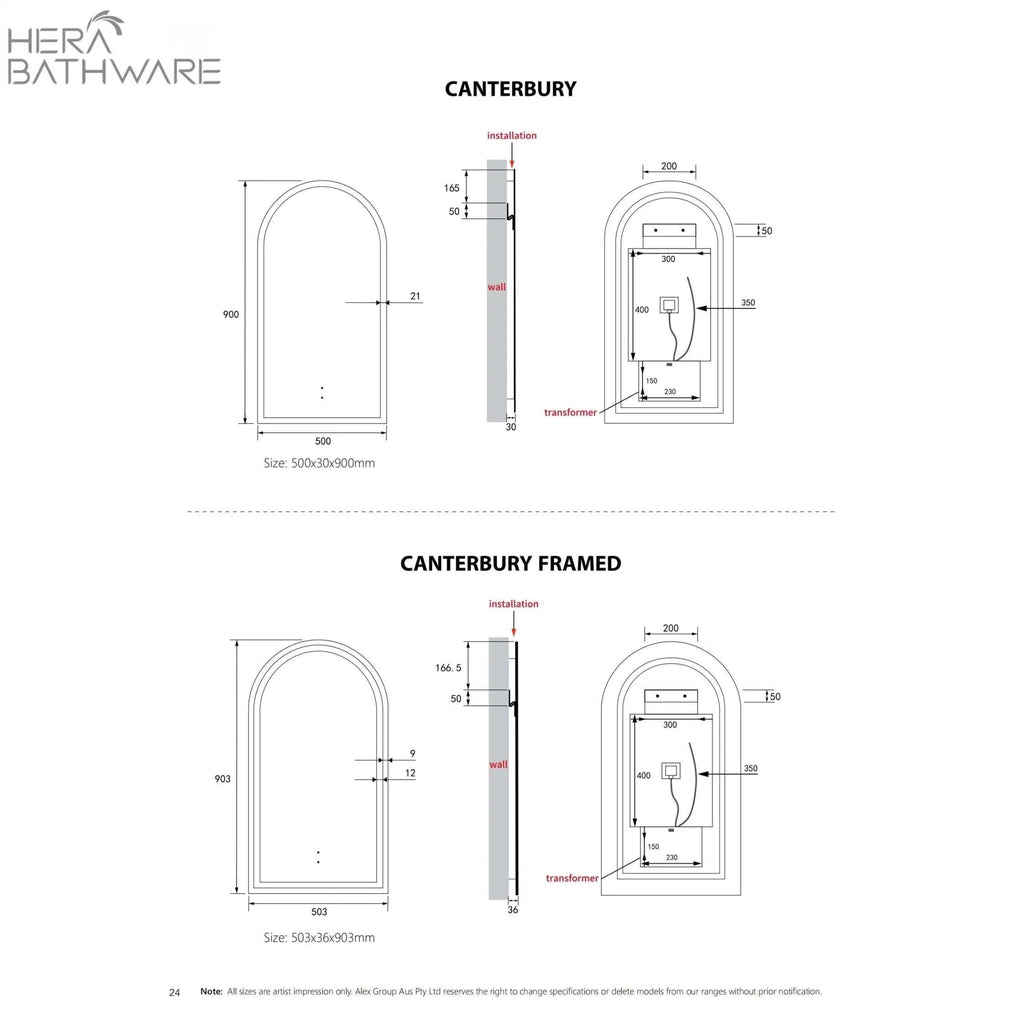 CANTERBURY Frameless Sensor LED Mirror - Hera BathwareBrushed Bronze
