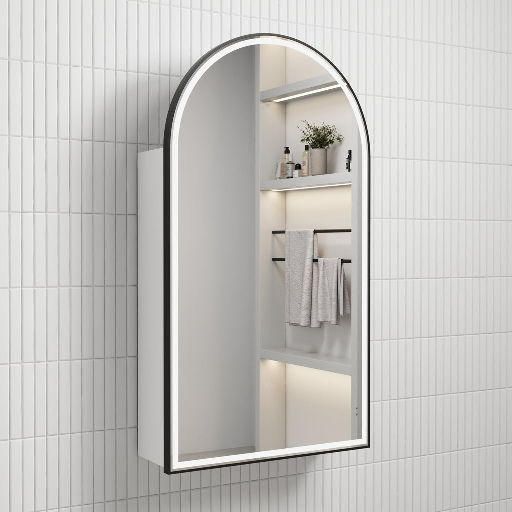 Canterbury Led Shaving Cabinet - Hera BathwareMatte WhiteBrushed Gold