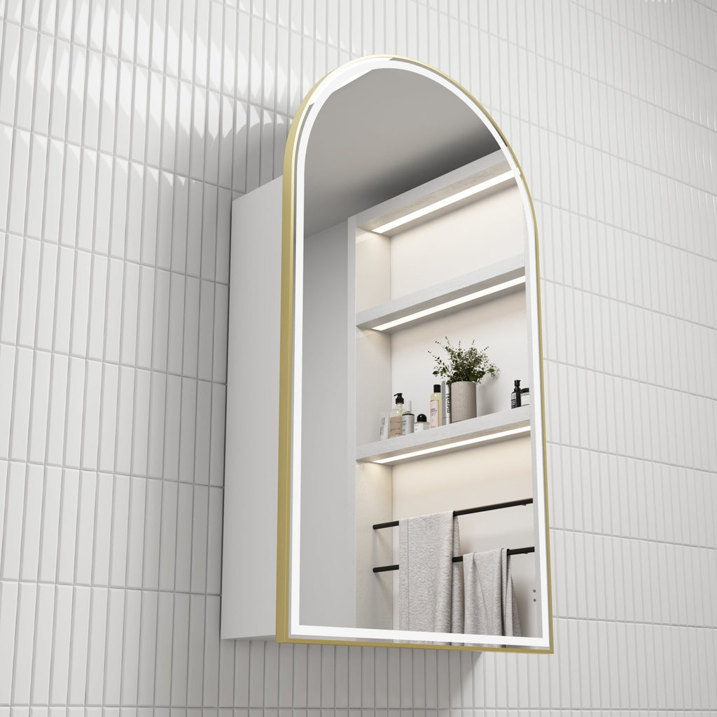 Canterbury Led Shaving Cabinet - Hera BathwareMatte WhiteBrushed Gold