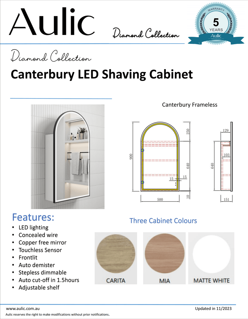 Canterbury Led Shaving Cabinet - Hera BathwareMatte WhiteBrushed Nickel