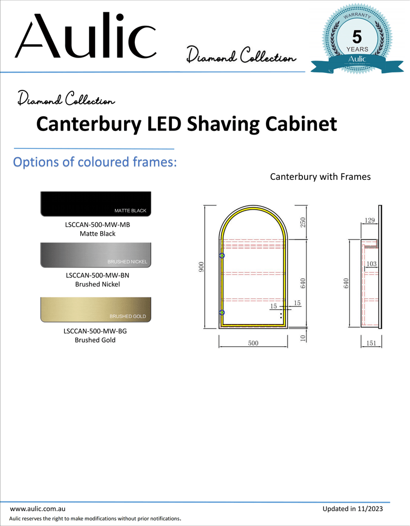 Canterbury Led Shaving Cabinet - Hera BathwareMatte WhiteBrushed Nickel