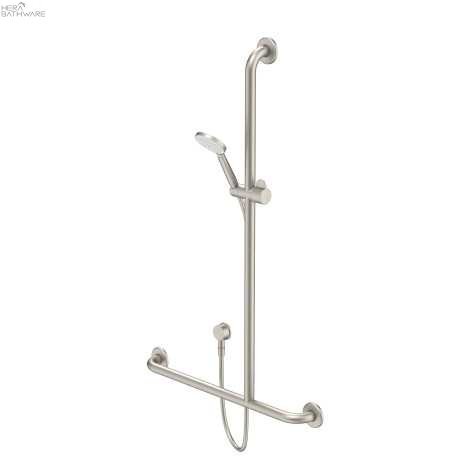 CARE SUPPORT SHOWER SET WITH INVERTED T RAIL - Hera BathwareLH - Chrome