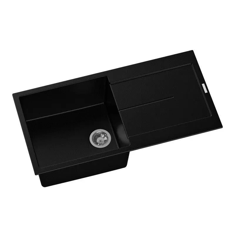 Carysil Serise | 1000mm Black Single Bowl With Drainer Board Granite Kitchen Sink Top Mount - Hera BathwareWhite