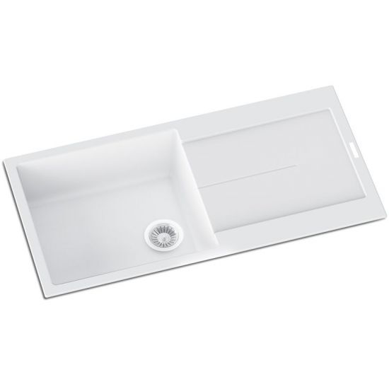 Carysil Serise | 1000mm Black Single Bowl With Drainer Board Granite Kitchen Sink Top Mount - Hera BathwareWhite