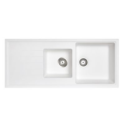 Carysil Serise | 1160mm Black 1 and A Half Bowl With Drainer Board Granite Kitchen Sink Top/Flush/Under Mount - Hera BathwareWhite