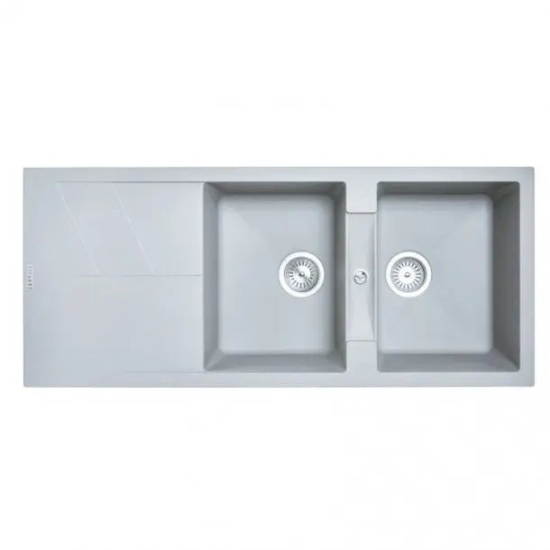 Carysil Serise | 1160mm Double Bowl Drainer Board Granite Kitchen Sink Top/Flush/Under Mount - Hera BathwareConcrete Granite Quartz Stone