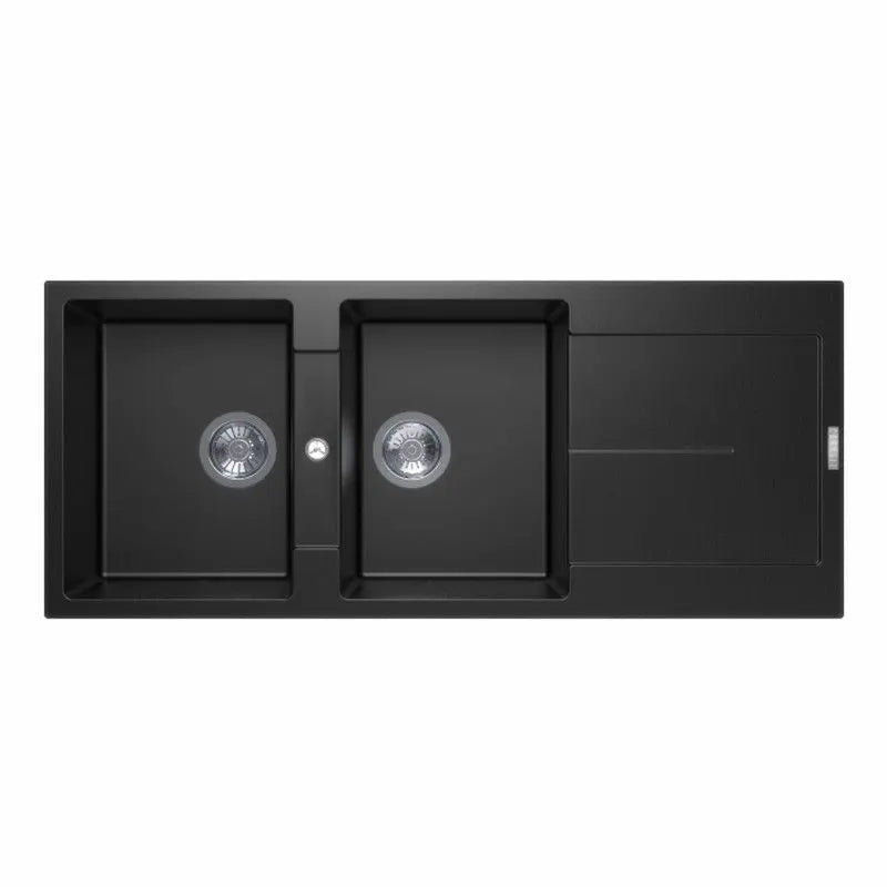 Carysil Serise | 1160mm Double Bowl with Drainer Board Granite Kitchen Sink - Hera BathwareWhite Granite Quartz Stone