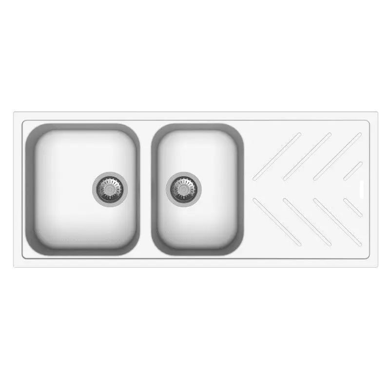 Carysil Serise | 1160mm Granite Quartz Stone 1 and 3/4 Kitchen Sink Double Bowls Drainboard Topmount - Hera BathwareWhite Granite Quartz Stone