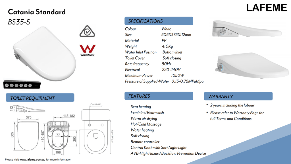 Catania Standard - Smart Electric Bidet Seat BS35 - S - Hera Bathware