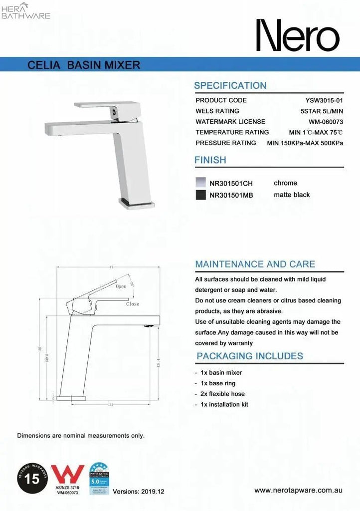 CELIA Basin Mixer Angle Spout - Hera BathwareBrushed Nickel