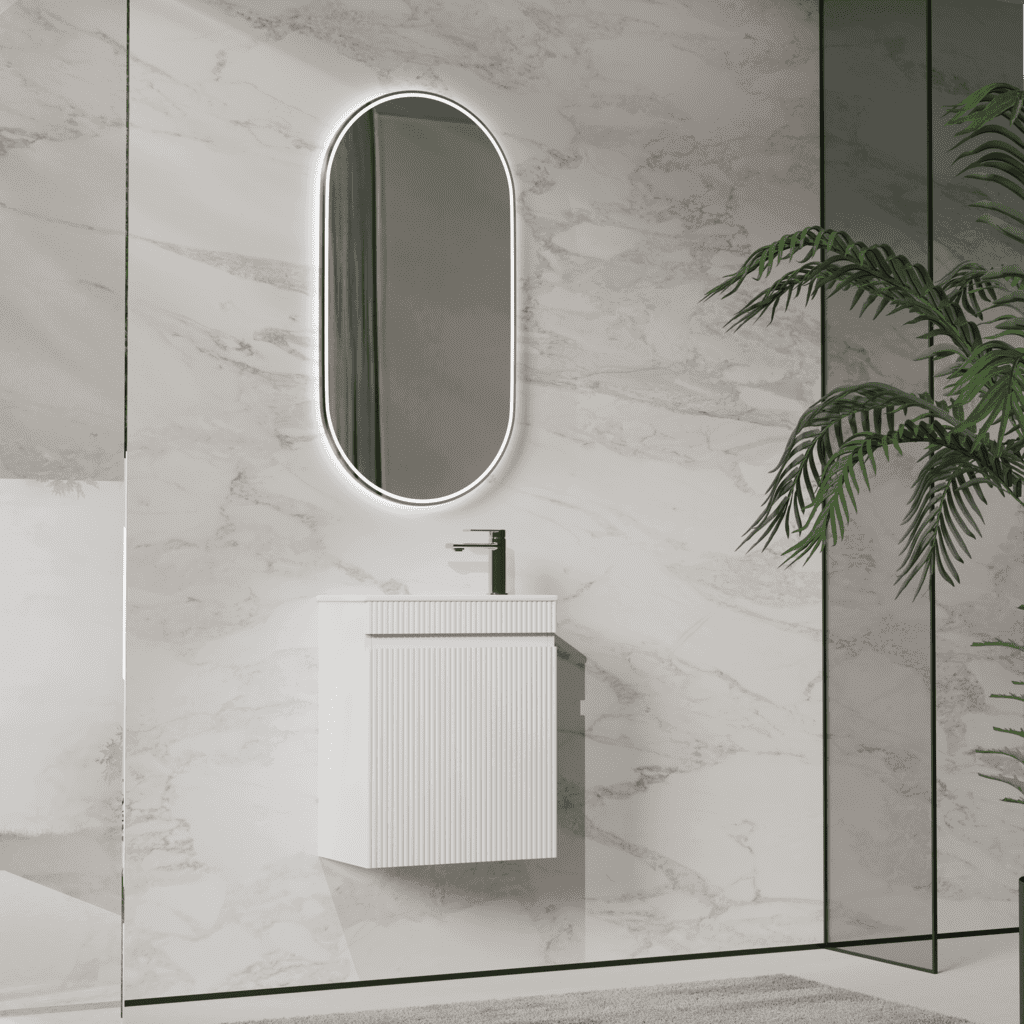 Compact Wall Hung Mini Vanity 460mm - Hera BathwareMatte White FlutedCabinet Only