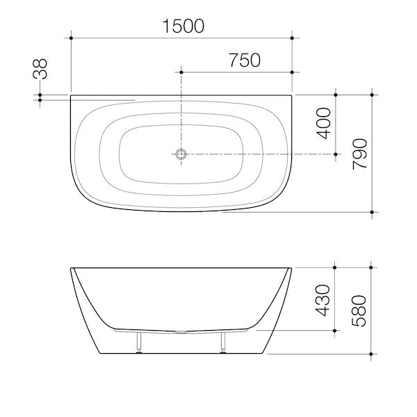 CONTURA II Back To Wall Freestanding Bathtub 1500mm | CAROMA - Hera BathwareWhite