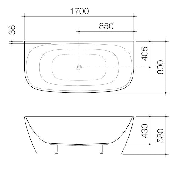 CONTURA II Back To Wall Freestanding Bathtub 1700mm | CAROMA - Hera BathwareMatte White