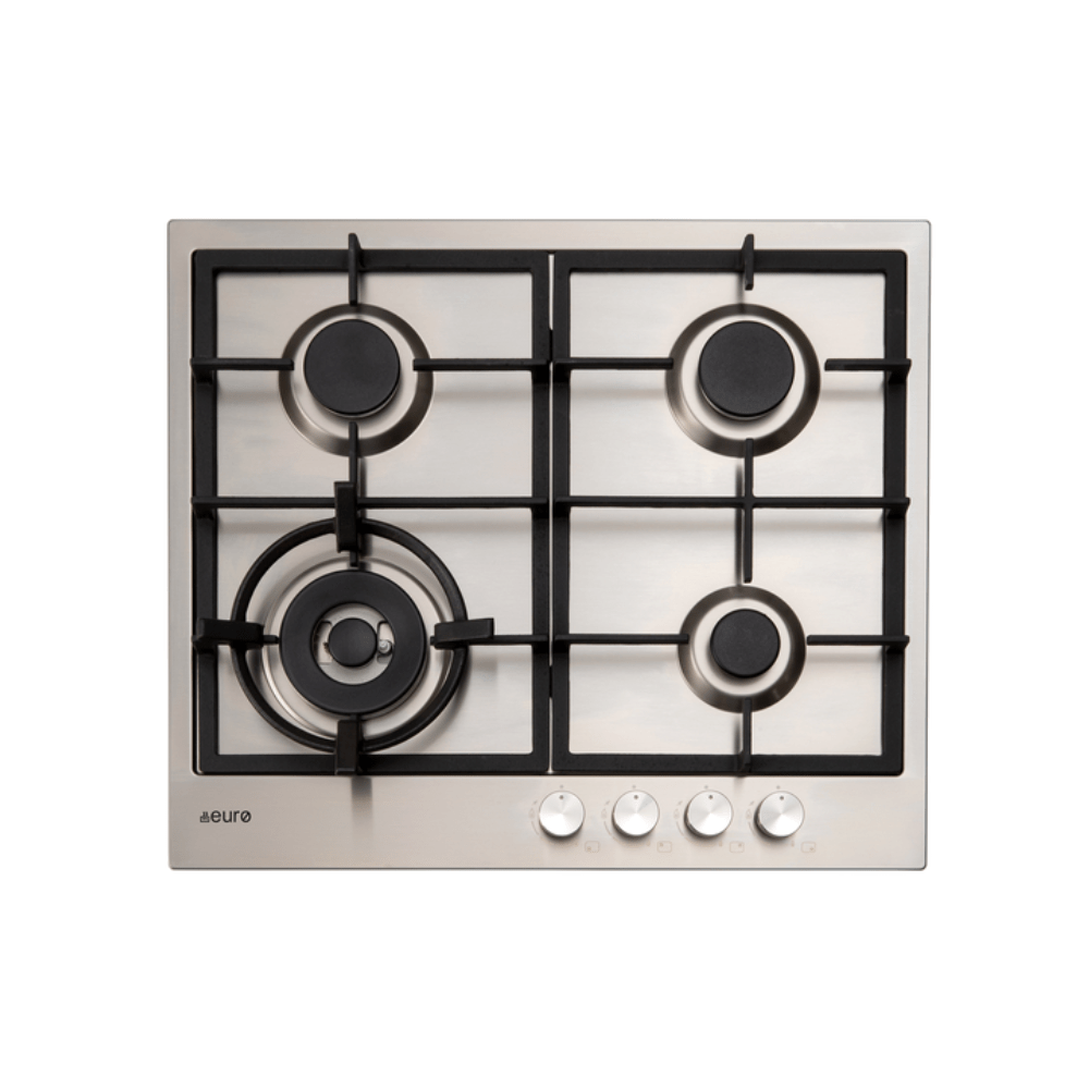 Cooktop 60cm 4 Burner Gas + Wok burner + Cast + Front knobs + FFD Stainless Steel E60CTWX - Hera BathwareStainless Steel