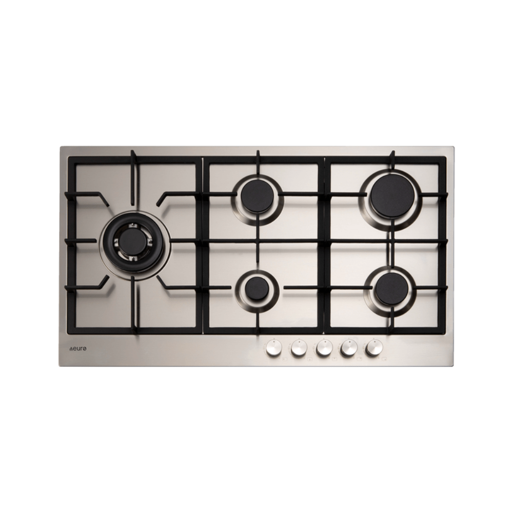 Cooktop 90cm 5 Burner Gas Left Hand Wok Stainless Steel E90CTWX - Hera BathwareStainless Steel