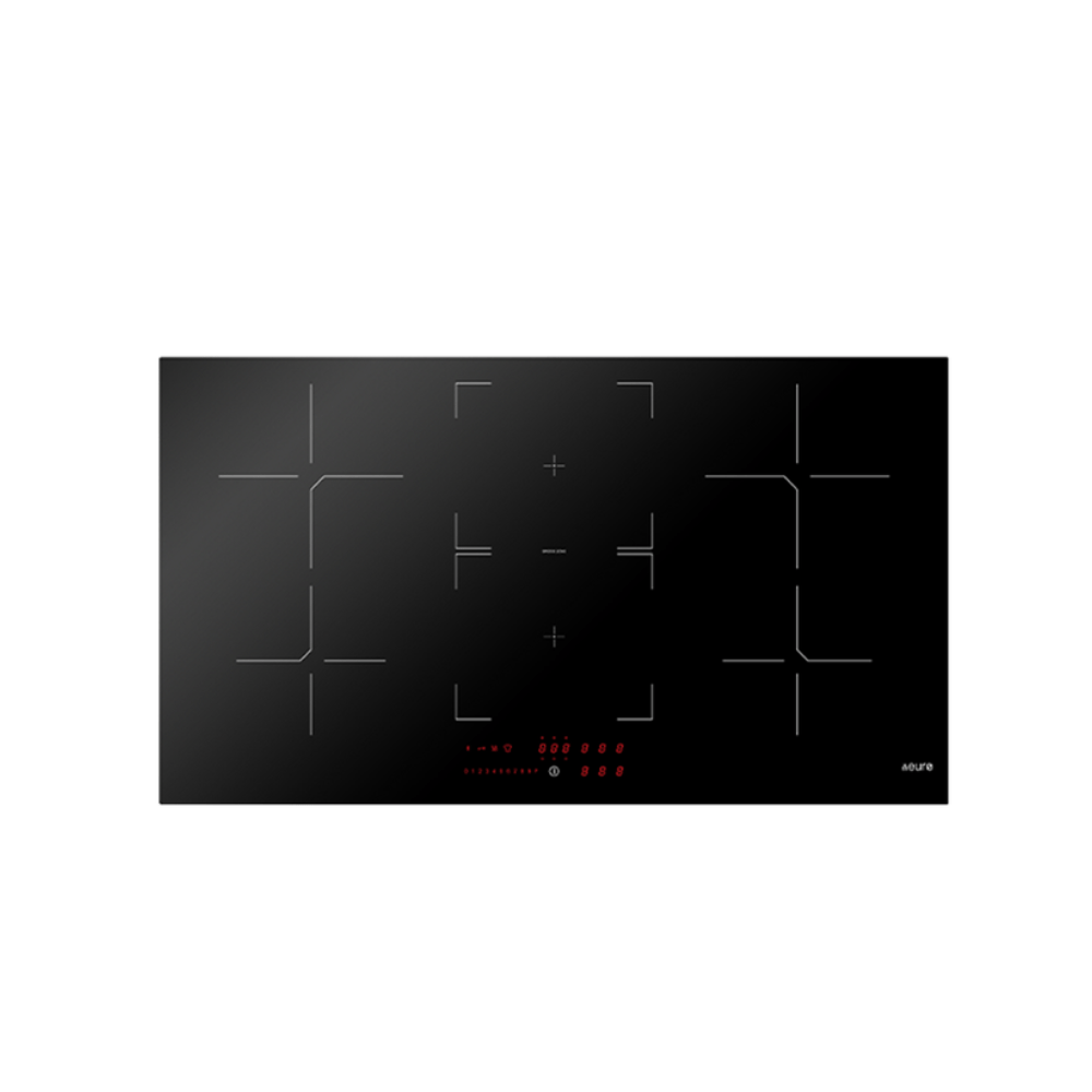 Cooktop 90cm Induction Ceran Glass + Booster + Central Flexi Zone Bridge Function Black Glass E900IDB2 - Hera BathwareBlack