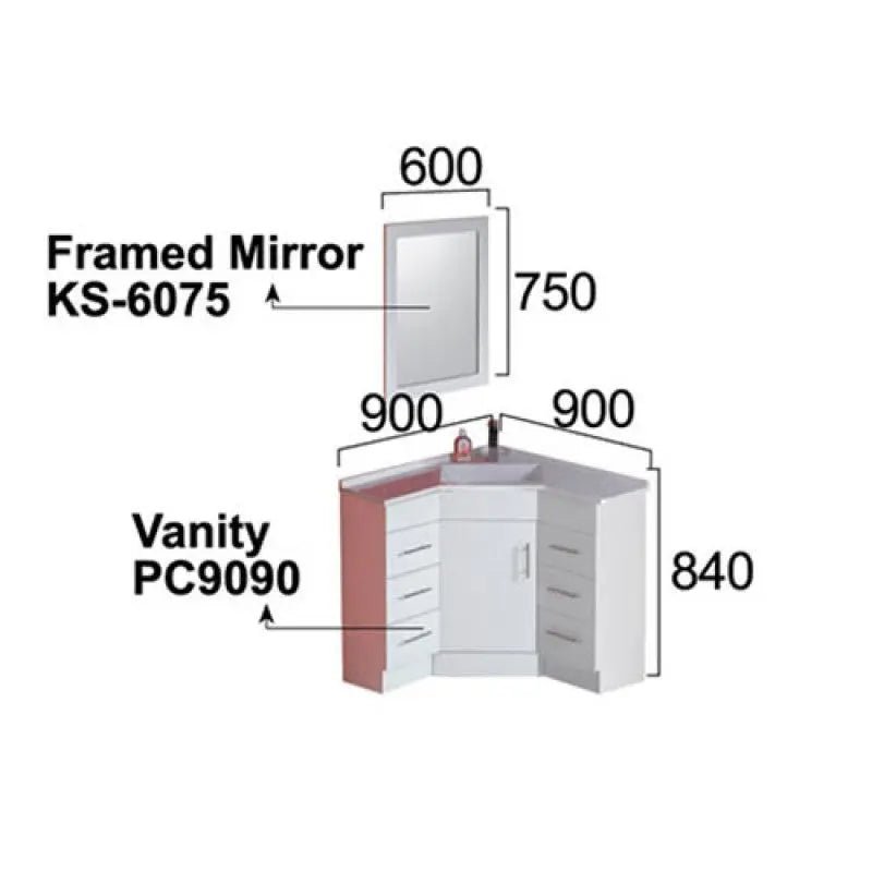 Corner Vanity Drawers Both side - 900mm - Hera BathwareGlossy WhiteCabinet Only