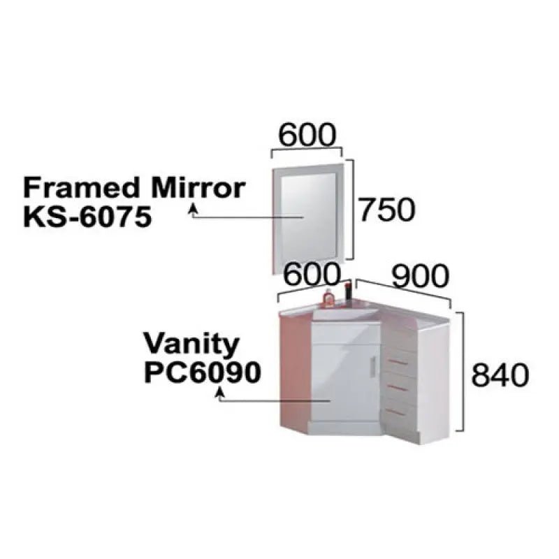 Corner Vanity Drawers on Right - 900mm - Hera BathwareGlossy WhiteCabinet Only