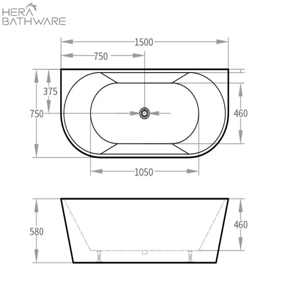 Cortona Gloss/Matte White Back to Wall Bathtub - Hera Bathware1400mmGloss White