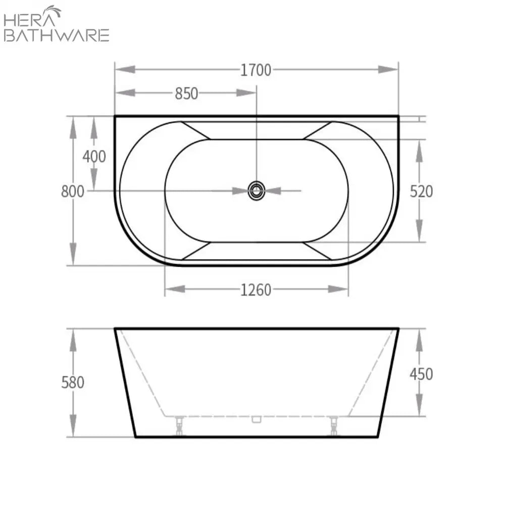 Cortona Gloss/Matte White Back to Wall Bathtub - Hera Bathware1400mmGloss White