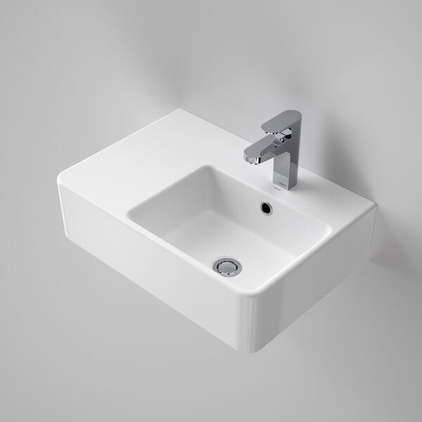Cube Extension Wall Basin LHS | Caroma - Hera Bathware X Caroma 864215W | Gloss White1 Tap